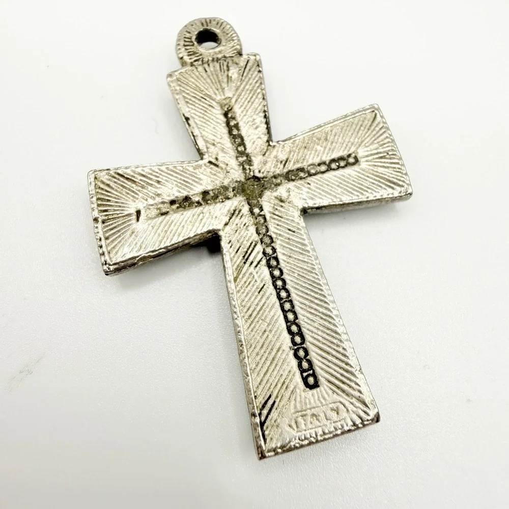 Vintage Medal Cross Pendant Silver Tone Metal for Necklace or Keychain